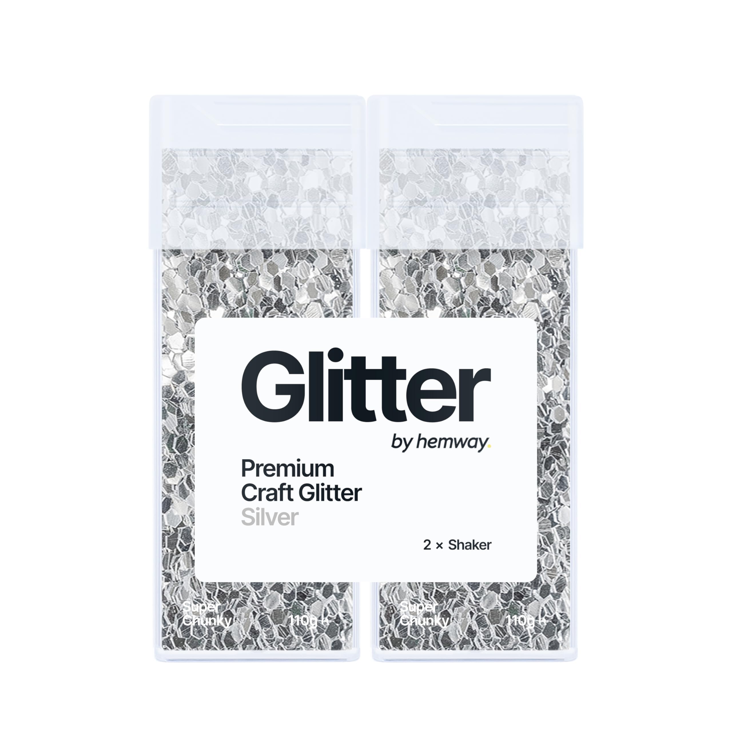 Hemway Glitter Shaker Silver 110g x2 Pack Super Chunky, Craft Glitter Shakers for Resin & Epoxy Crafts