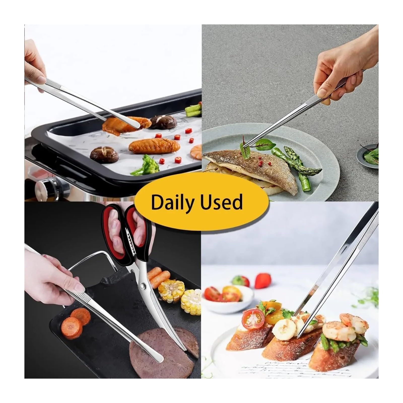 Pinzas para Barbacoa, Pinzas de Cocina for Barbacoa, 2 Piezas, 12 Pulgadas, Pinzas Finas, Pinzas de Cocina de Acero Inoxidable extralargas, Accesorios de Cocina