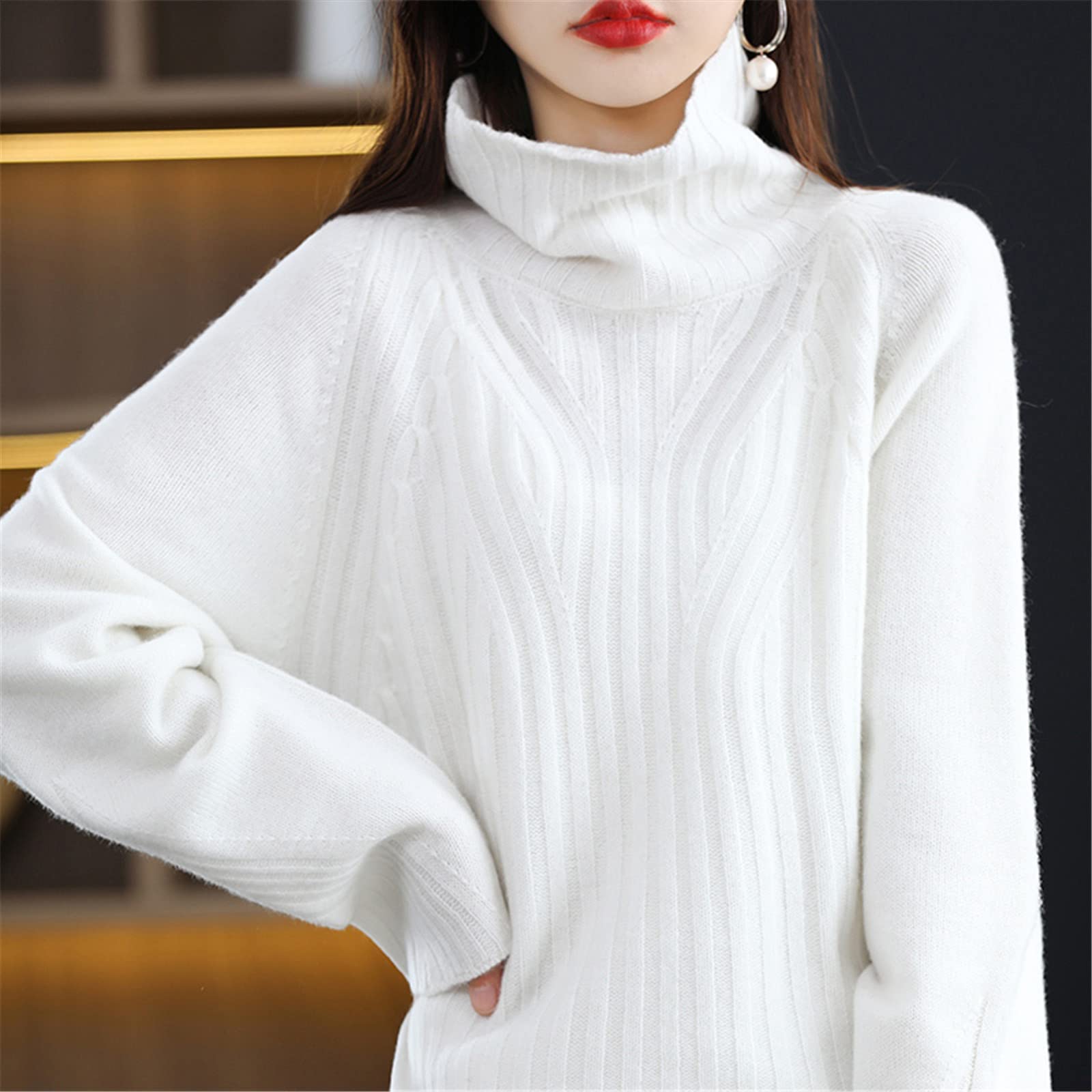 Suéter de talla grande para mujer, otoño, invierno, 100% lana, casual, de punto, pesado, cuello redondo, rosso, XL