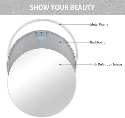 Miniatura 6 de Golden State Art, Espejo redondo plateado de 20 pulgadas, espejo de pared circular para baño, sala de estar, dormitorio, decoración de pared,
