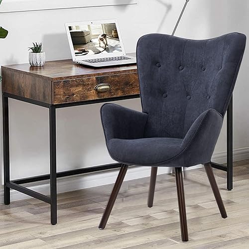 FurniutreR Patas de tela de madera maciza, sillón con respaldo copetudo, tapicería para sala de estar, silla de ocio, color azul