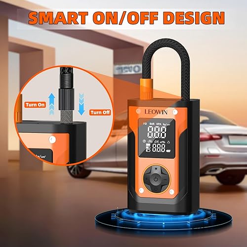 Miniatura 6 de Compresor de aire portátil para inflador de neumáticos, bomba de aire de 150 PSI con batería recargable, adaptador de corriente para automóvil de 12