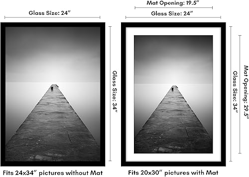 Miniatura 2 de Americanflat Marco para póster de 20 x 30 pulgadas con paspartú o póster de 24 x 34 pulgadas, sin paspartú, en madera negra de ingeniería con
