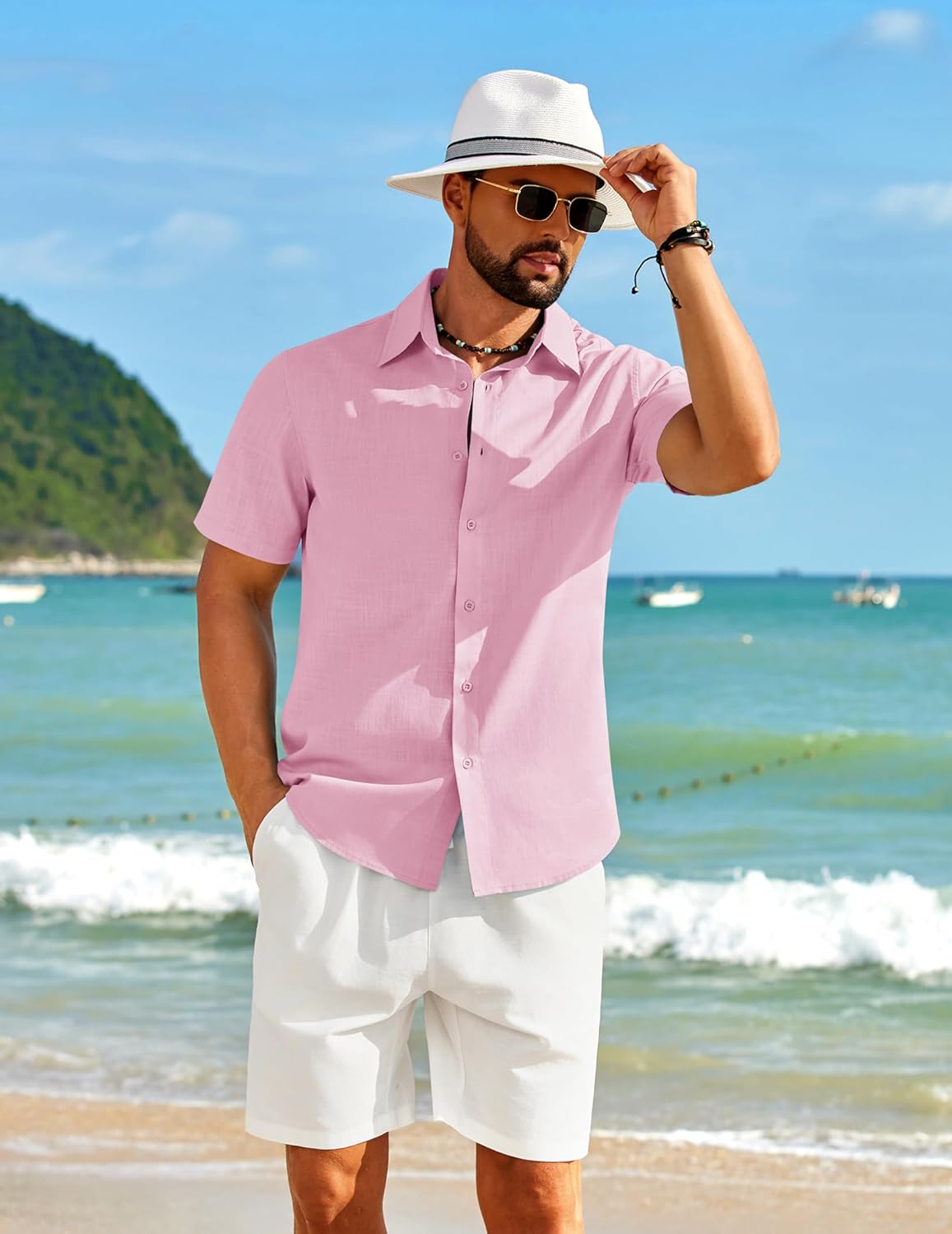 COOFANDY Men's Short Sleeve Button Down Shirt Casual Cotton Shirts Beach Summer Linen Shirts with Pocket - Image 3