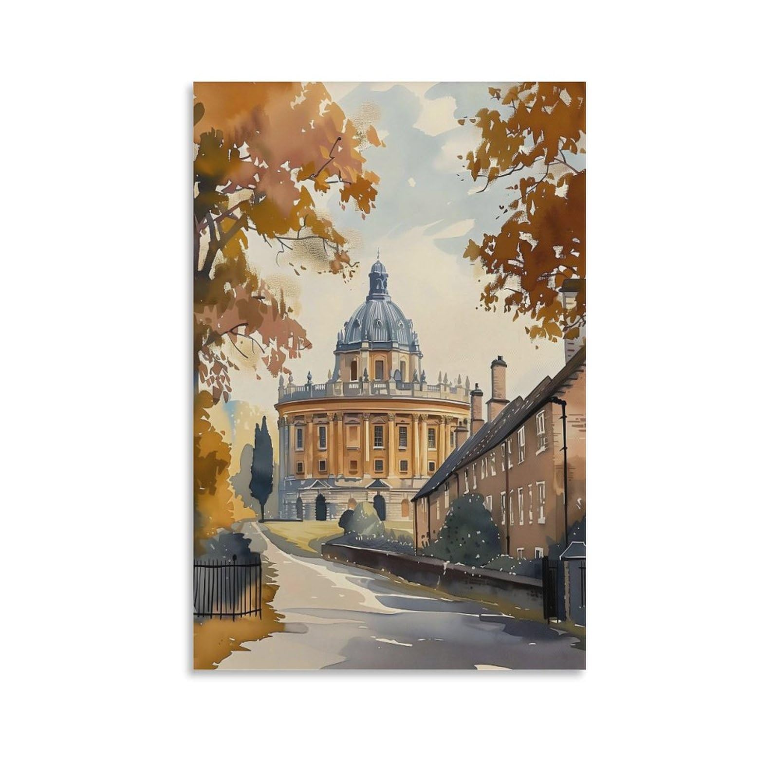 Piank Oxford Watercolor Painting Oxford Poster Oxford Wall Art Oxford Print Oxford Home Decor Oxford England Ar Unframe 16X24inch(40X60cm)