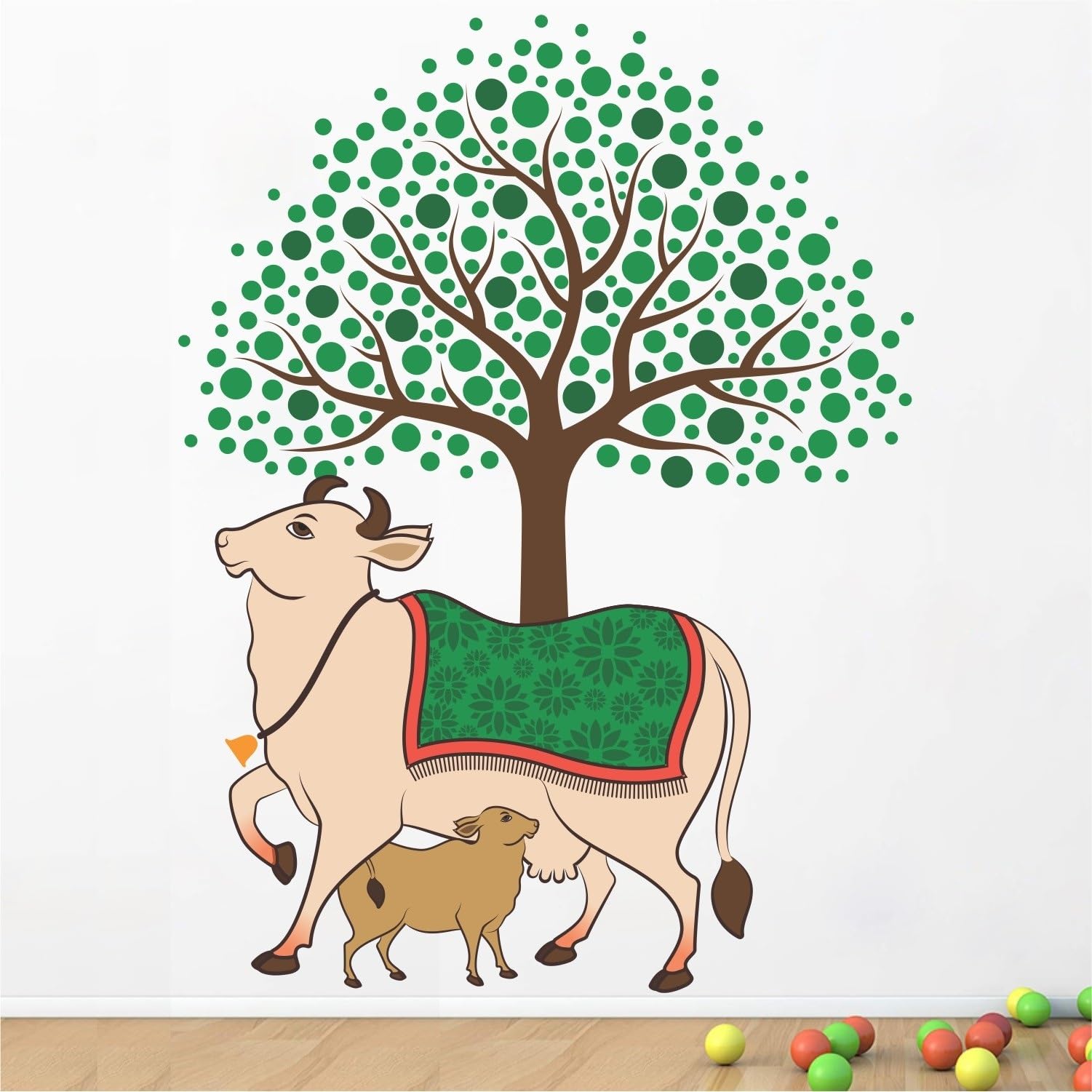INKEDIFY 80 cm Kamdhenu Holy Cow and Calf Hindu Religion Tree Wall Sticker Self Adhesive Sticker (Pack of 1) (B0D473CCTP) Amazon Price History, Amazon Price Tracker