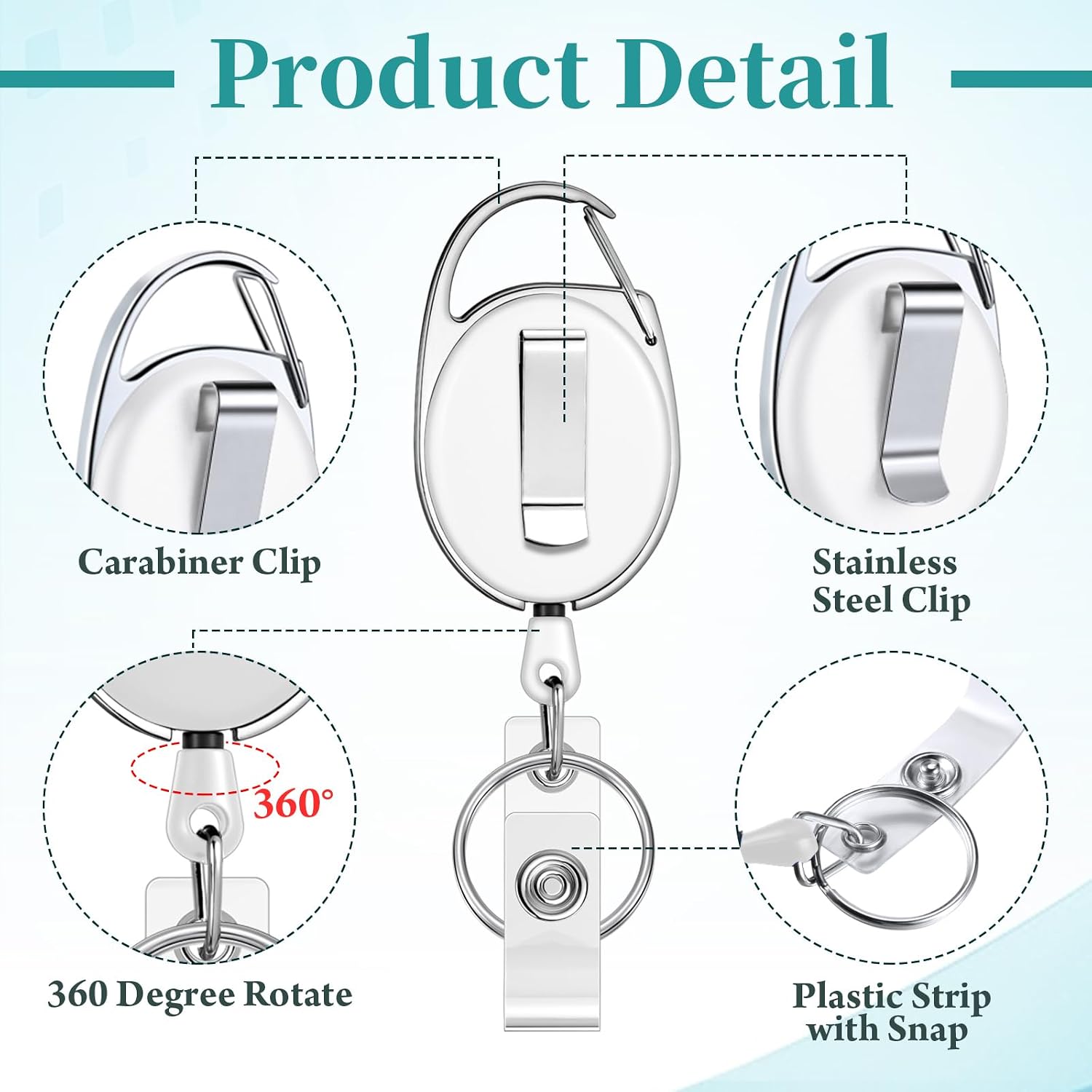 Yaomiao 100 Pack Retractable Badge Holder Reel with Clips Heavy Duty ID Card Holder Reels Bulk with Key Ring for Office Worker Doctor Nurse Employee School Students (White)