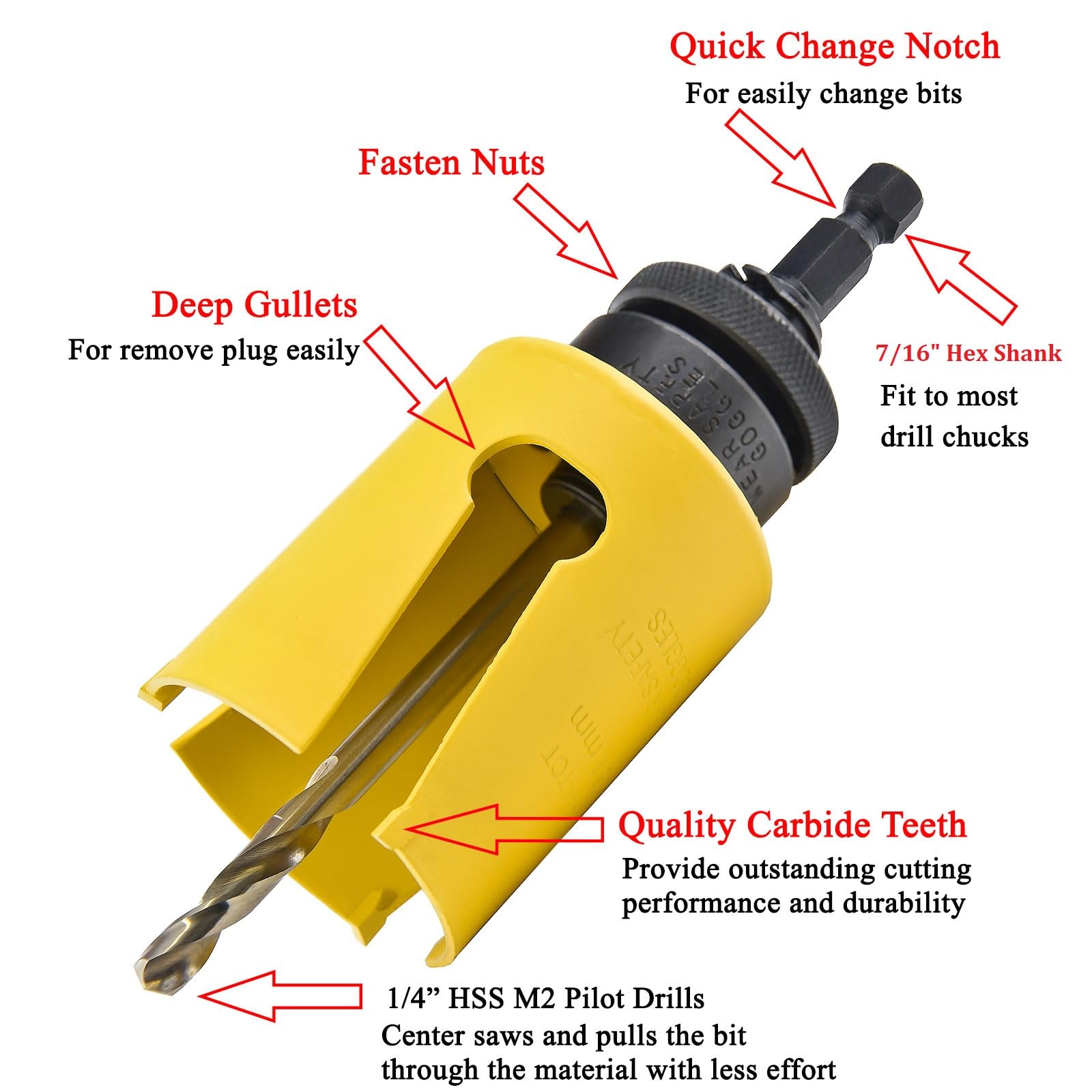 MaxTool Sierra de corona hexagonal de 7/16 pulgadas de 11 mm de cambio rápido para taladros piloto para sierras de corona de corte profundo; BA24H1082-Q35L