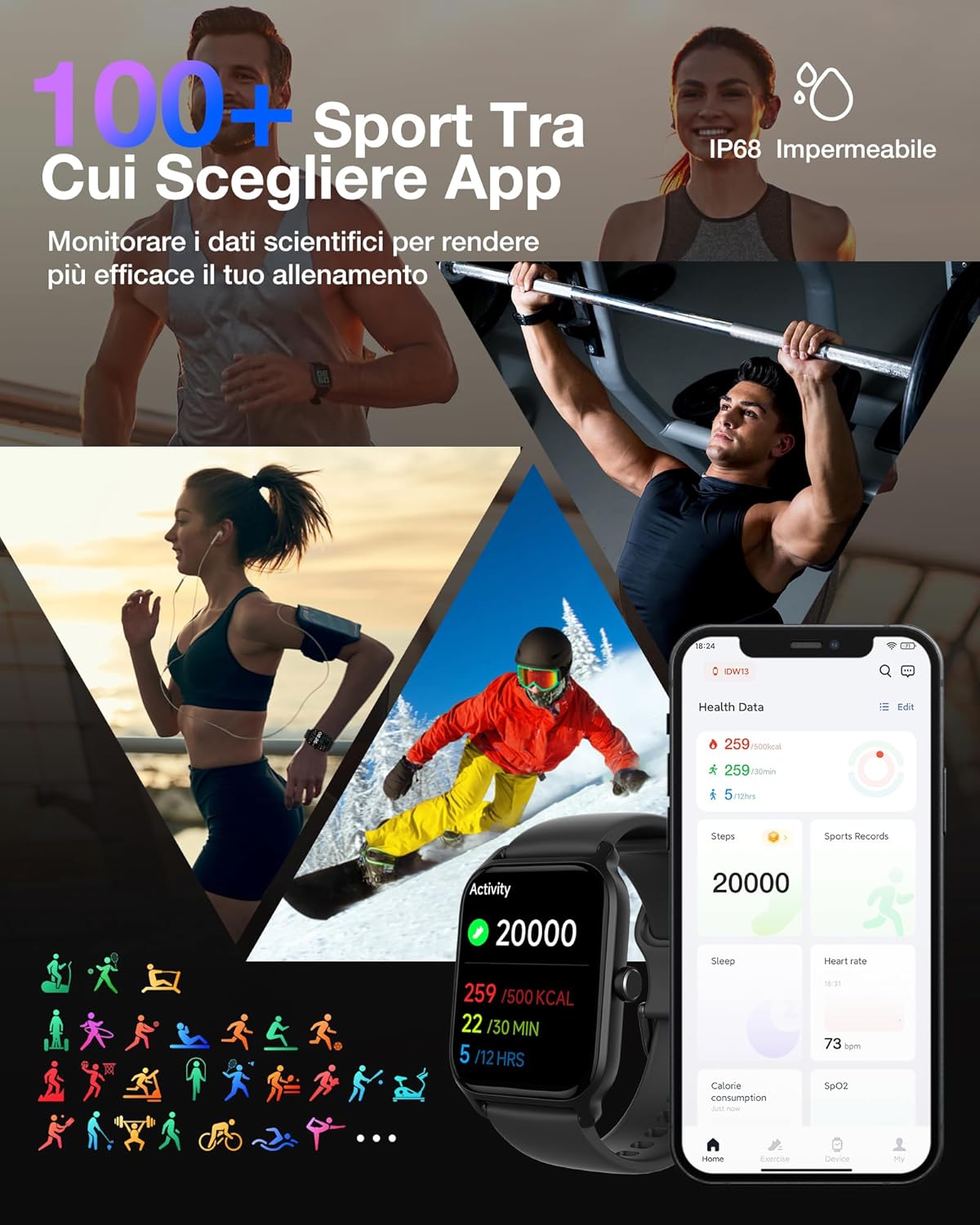 Smartwatch Uomo Donna Chiamate, Compatibile con Alexa, Schermo TFT 1.8 IP68 Impermeabile Smart Watch, Cardiofrequenzimetro da Polso 100+ modalità di Allenamento, Orologio Digitale, per Android iOS Smartwatch Uomo Donna Chiamate, Compatibile con Alexa, Schermo TFT 1.8 IP68 Impermeabile Smart Watch, Cardiofrequenzimetro da Polso 100+ modalità di Allenamento, Orologio Digitale, per Android iOS