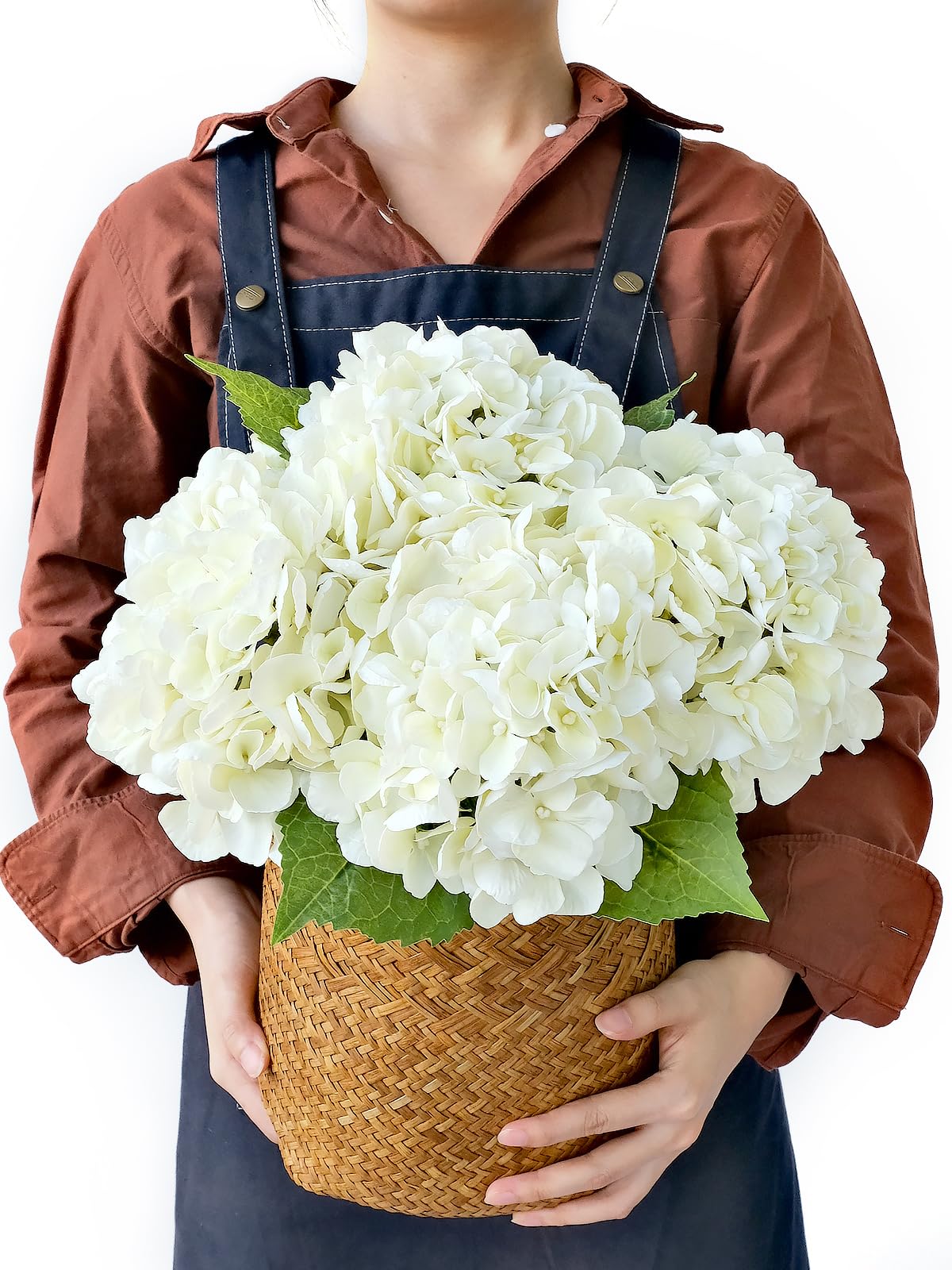 JINWOE 4PCS White/Cream Hydrangea Artificial Flowers, 21" Lifelike Latex Silk Real Touch Faux Hydrangea Flowers, Artificial Hydrangeas Bouquet for Wedding Centerpieces Tables Party Home