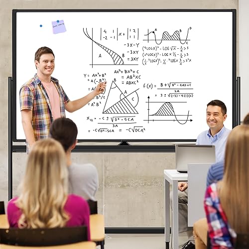 Miniatura 7 de Pizarra blanca rodante sobre ruedas de 72 x 48 pulgadas, pizarra de borrado en seco de doble cara con soporte, pizarra blanca grande con soporte,