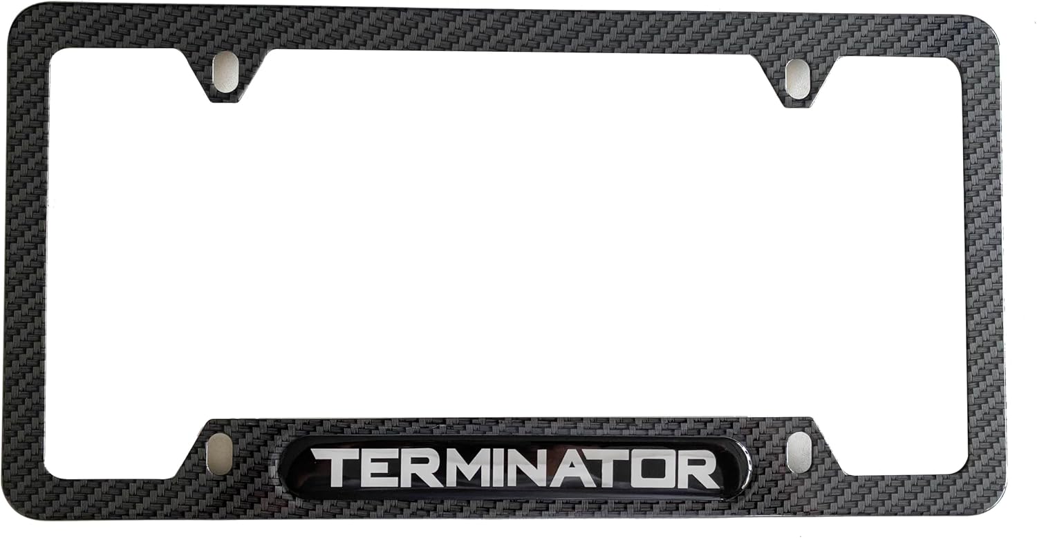 Carbon Fiber Terminator License Plate Frame Cover Holder for Mustang F150 Cobra SVT Truck Car Accessories Stainless Steel 1PC, CPK22PW