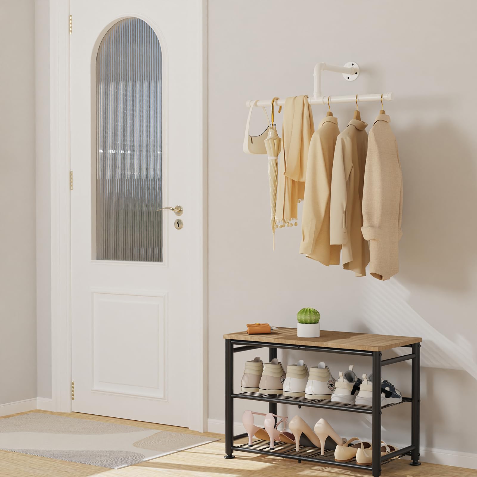 Yawinhe 51cm Appendiabiti per Tubo Industriale, Barra Attaccapanni Appesa a Parete Retrò, Rimovibile Appendino, per Spazio Stretto, Bianco, 1 Pack
