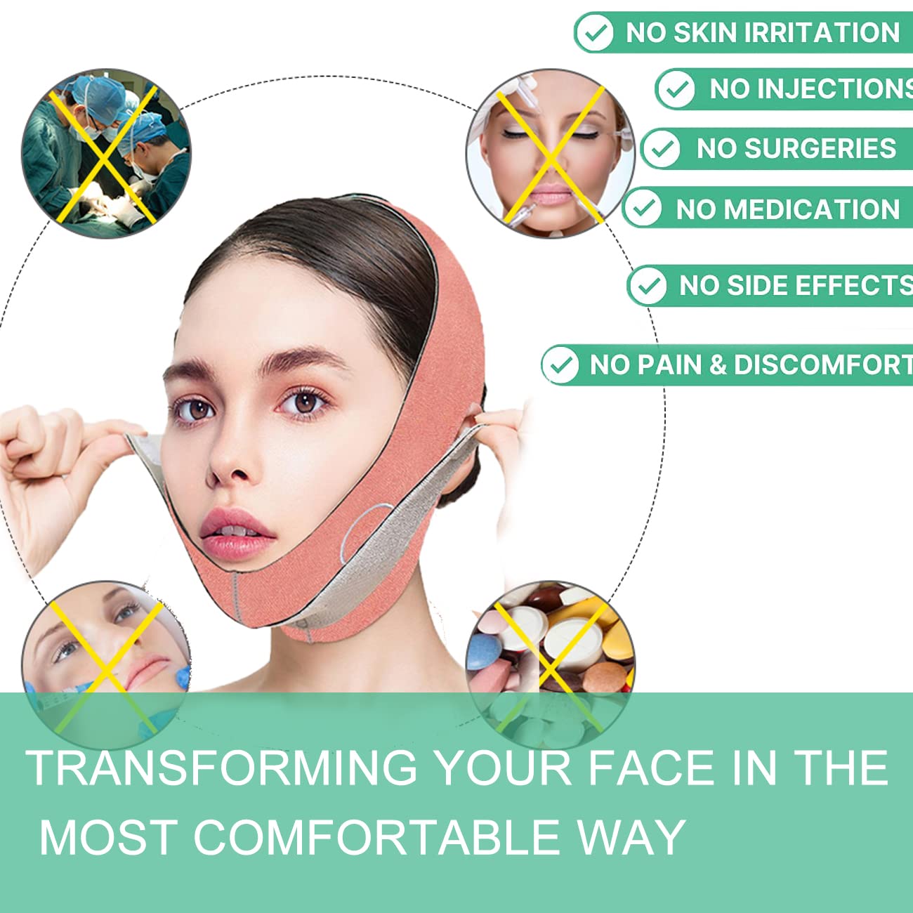 Double Chin Reducer, Ksndurn Green Face Slimmer - Reusable Face Slimming Strap/V Line Lifting Mask 3
