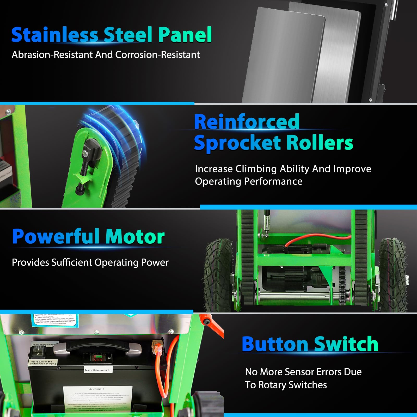 Afitdon Carrello elettrico da 1250 W, con capacità di carico di 400kg, per scale e discese, con corda di sicurezza e pompa ad aria, per il trasporto di mobili 4D1