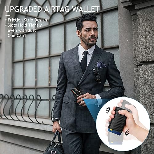 Miniatura 2 de Mens AirTag Wallet with Money ClipLeather Credit Card Holder with Detachable Airtag Holder Rfid Minimalist Wallet Pop Up Wallet with Gift BoxBlack