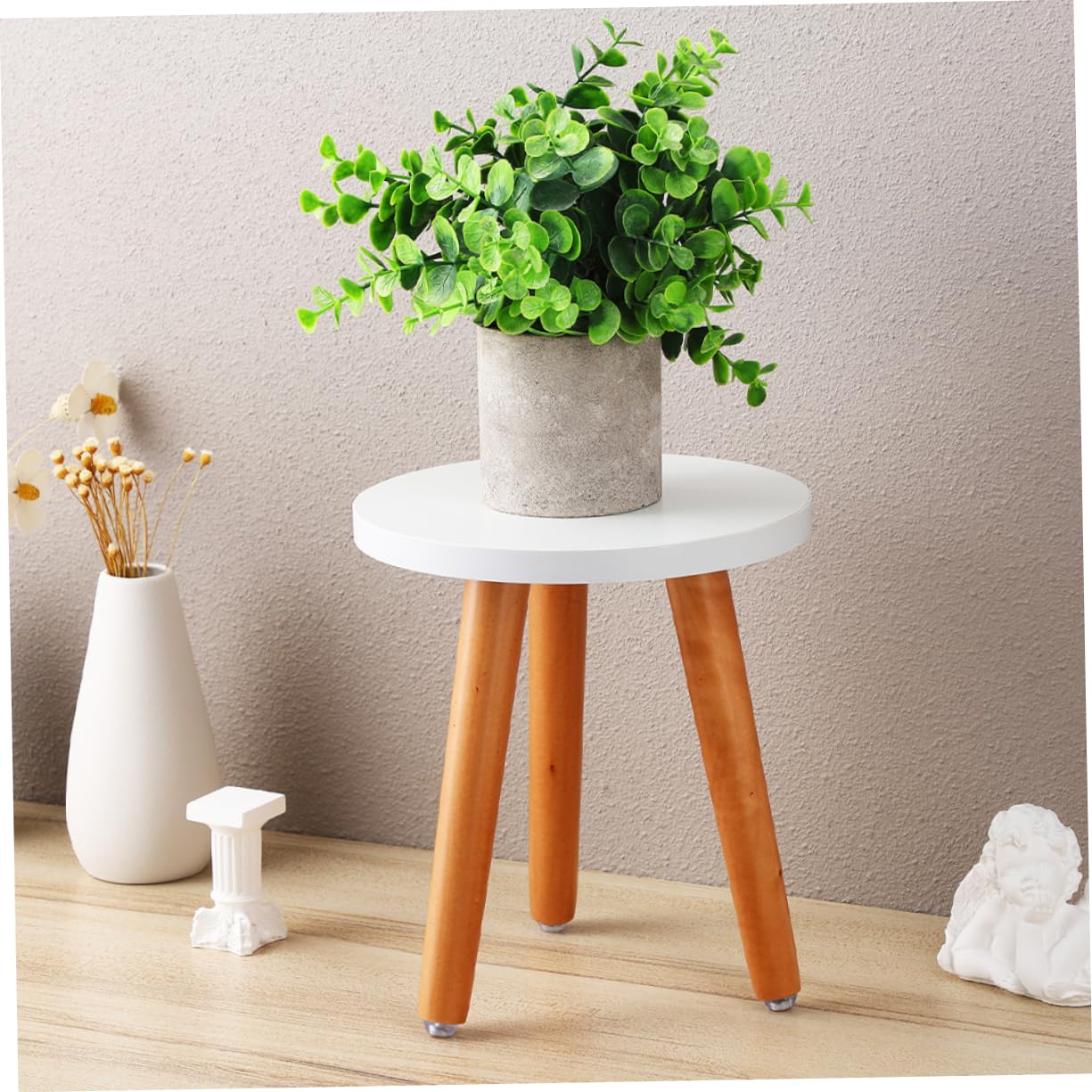 Soporte Con Ruedas Para Macetas De Madera Redondo - Base Móvil Con Freno, Fácil De Limpiar Y Mover