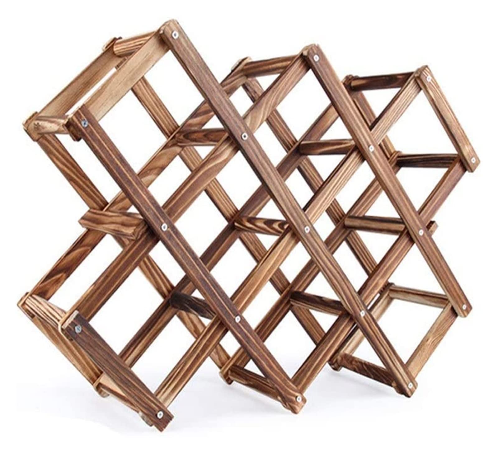 Étagère à vin en bois pour votre salon, le présentoir 10 bouteilles pliable couleur café.