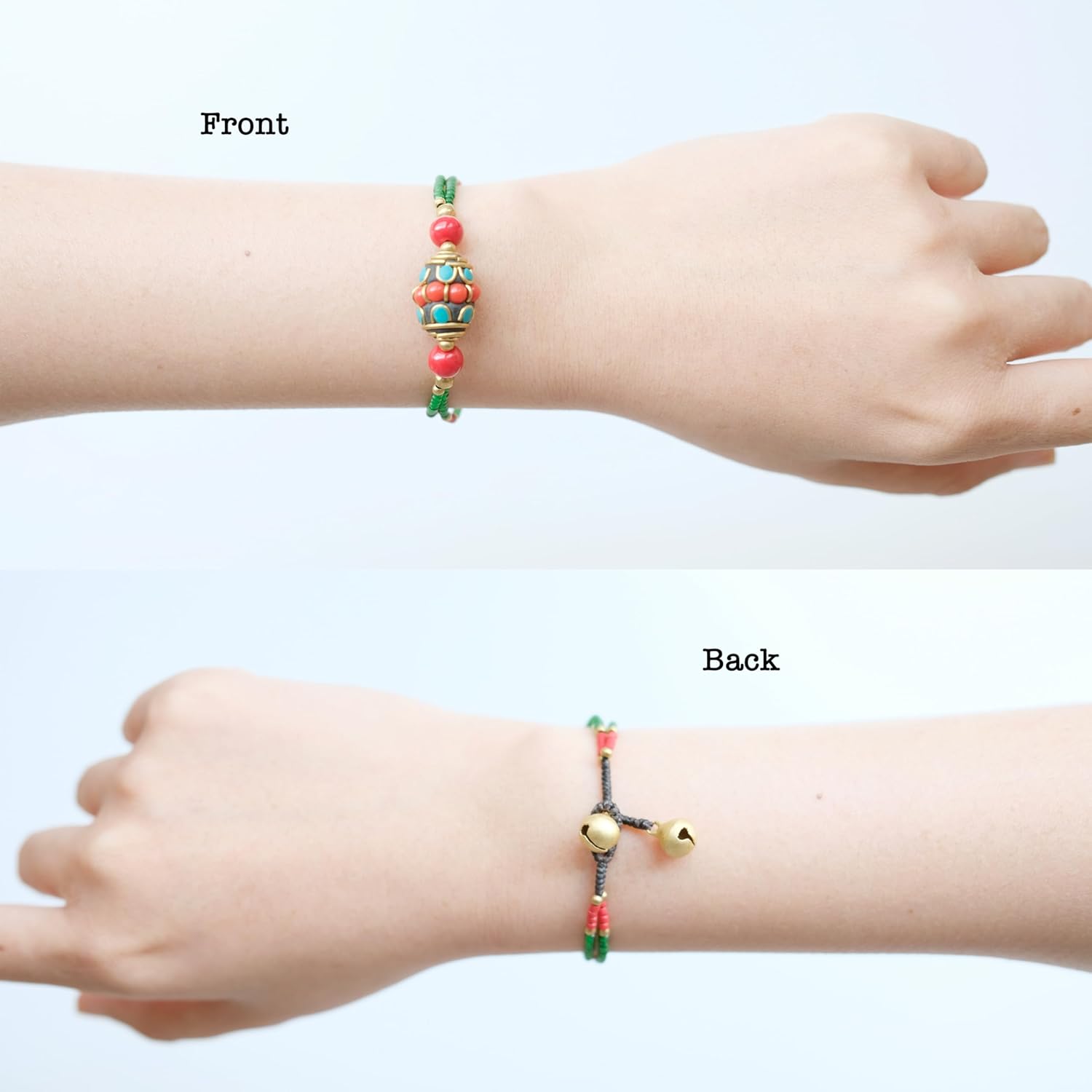 Tibetan Colorful Beaded Bracelet for Women, Copper Buddha Bracelet for Karma and Luck, Vintage Boho Protection Healing Jewelry with Bell Closure - Image 3