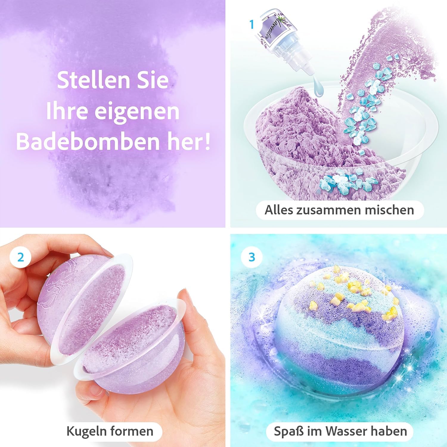 Canal Toys - So Bomb DIY - Zestaw 6 aromatycznych bombek do kąpieli - Gotowe w ciągu 1 godziny - Szybkoschnące - Perfumy i sole - Relaksująca atmosfera - Lawenda - Kreatywny wypoczynek i ręczna