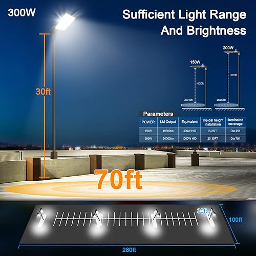 Vista 5 de ledmo Luz LED de estacionamiento de 300 W, 36000 lúmenes, 5000 K, ajustable, ajuste deslizante, iluminación de seguridad con fotocélula