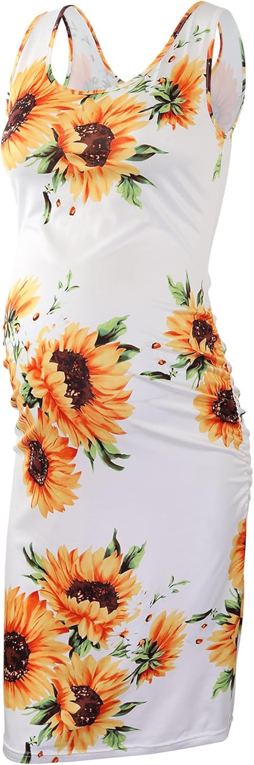 Liu & Qu Women's Maternity Sleeveless Tank Dresses Side Ruching Bodycon Dress for Daily Wearing or Baby Shower