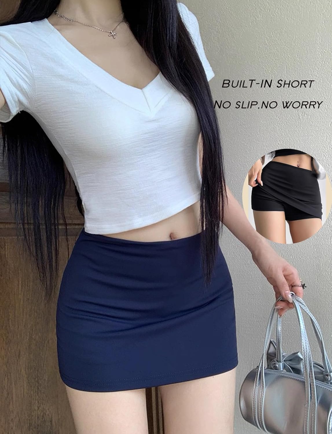 Women's Mini Skorts Mid-Low Rise Mini Skirt with Shorts Side Slit Stretchy Sexy Y2K Going Out Skirts - Image 4