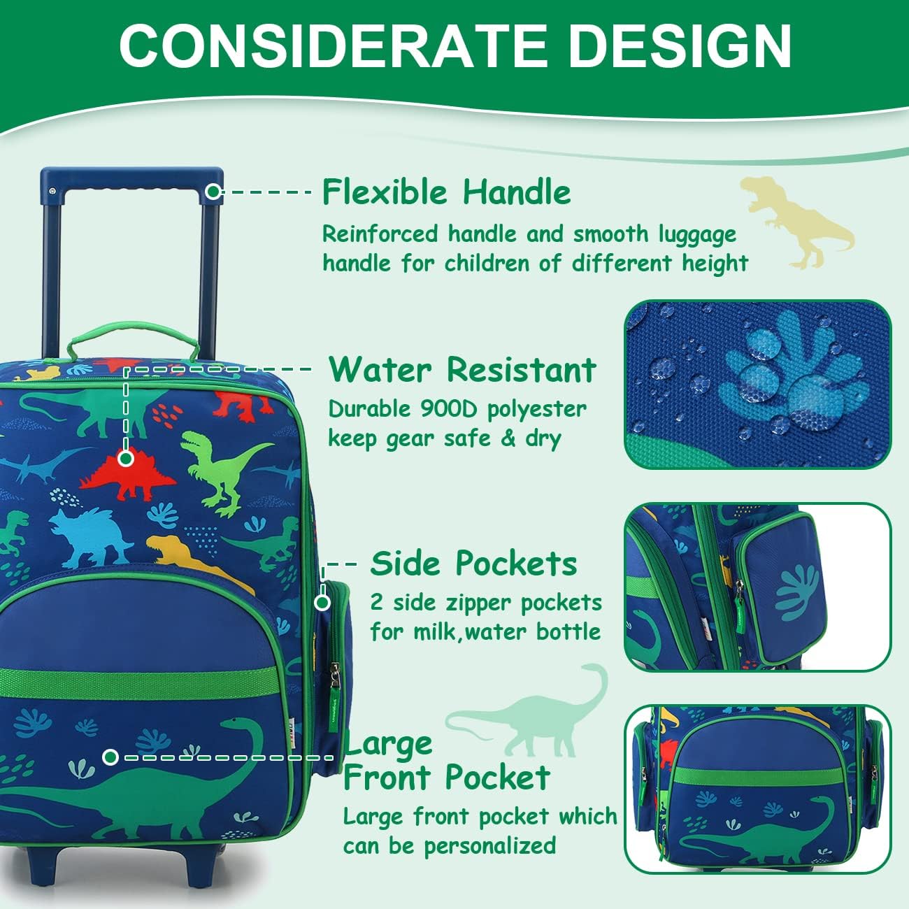 review RAVUO Kids Luggage with Wheels for Boys Girls, Cute Travel Carry On Suitcase for Children Toddlers Classic Rolling Luggage with Large Front Pocket for School and Overnight