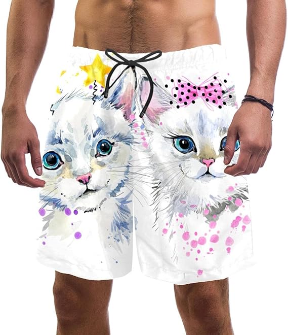 Amazon 可愛い猫 メンズスイムショーツ3dプリントスイミングトランクスサマービーチショーツ寸l ショートパンツ 通販