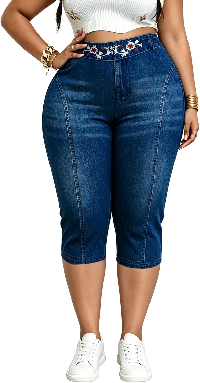 Women Plus Size Capri Pants Stretchy Skinny Casual Leggings