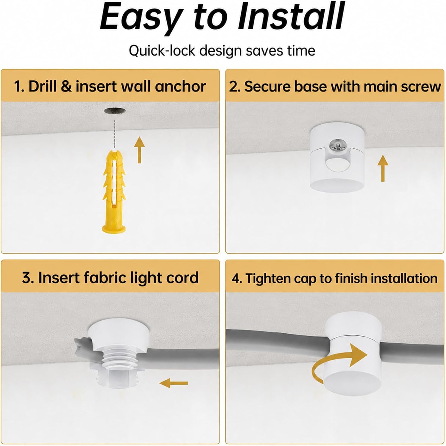 RTNLIT Swag Hook for Chandelier Ceiling Lights Cable (White, 5-Pack)