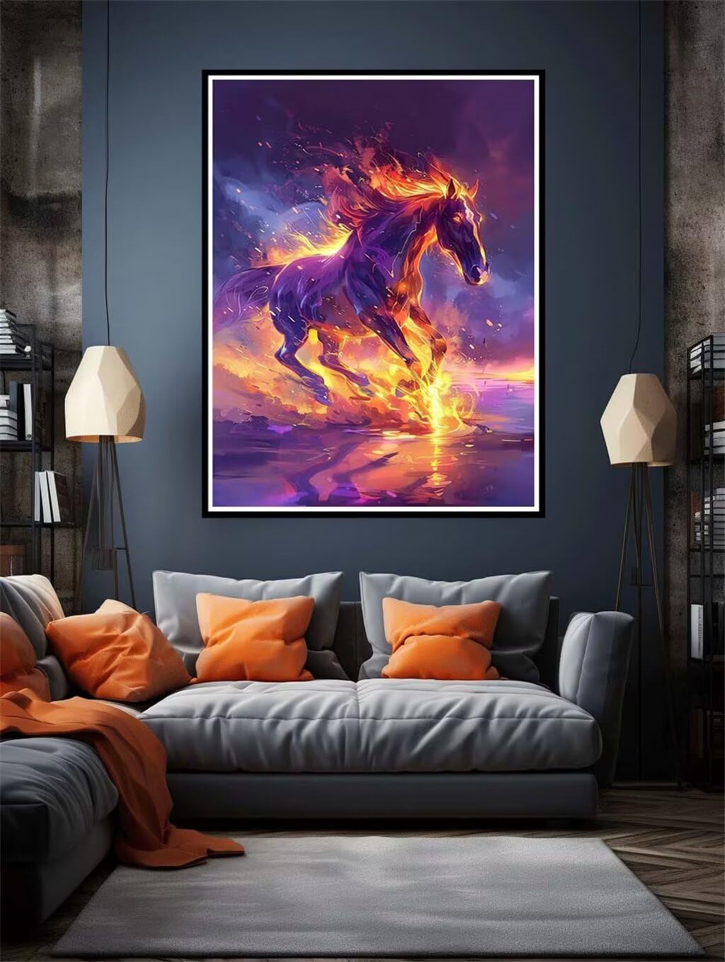 5D DIY Pintura Diamante Caballo Al Galope,Animal Diamond Painting Kit Completo,Punto de Cruz Diamante Dibujos para Niños Adultos,Diamante Pintura Kit Mosaicos Arte para Decoración Hogar 70x90cm B2435
