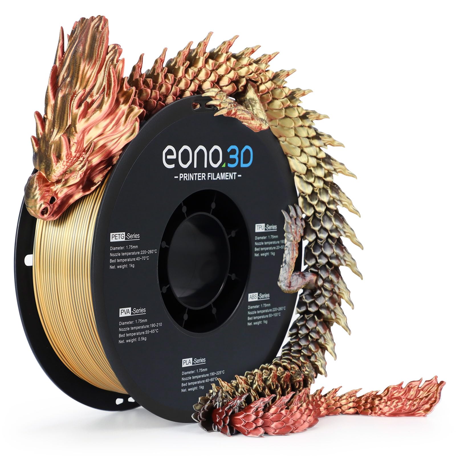 Silk Tri-Color PLA Filament 1.75mm, Coextruded 3D Printer Filament, Color Changing Rainbow Silk PLA, Ultra Glossy Multicolor Printing PLA, Tangle Free, ±0.03mm, 1KG Spool, Gold Copper Black
