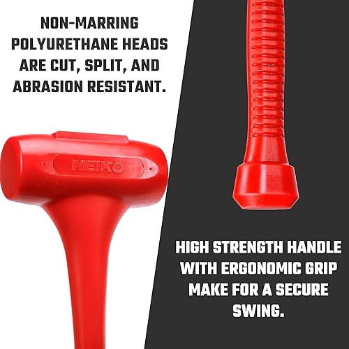 Miniatura 12 de NEIKO 02847A - Martillo de soplado muerto de 2 libras, naranja neón Moldeado unibody Agarre a cuadros Resistente a chispas y rebote