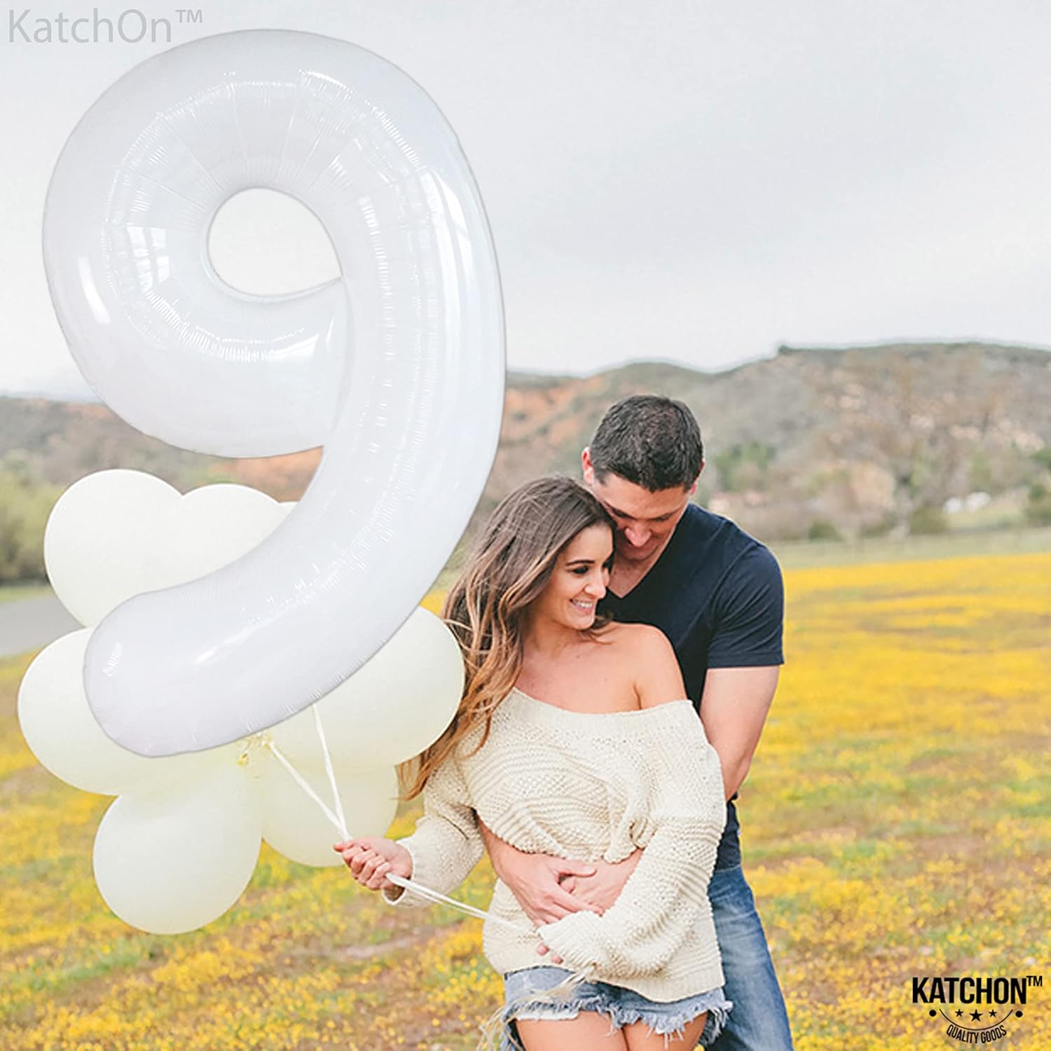 Big 40 Inch White Number 9 Balloon - Mylar 9 Balloon | Cloud 9 Birthday Decorations for Girls and Boys | 9 Birthday Balloons, 9 Number Balloon | 9 Year Anniversary Decorations, 9th Birthday DÈcor