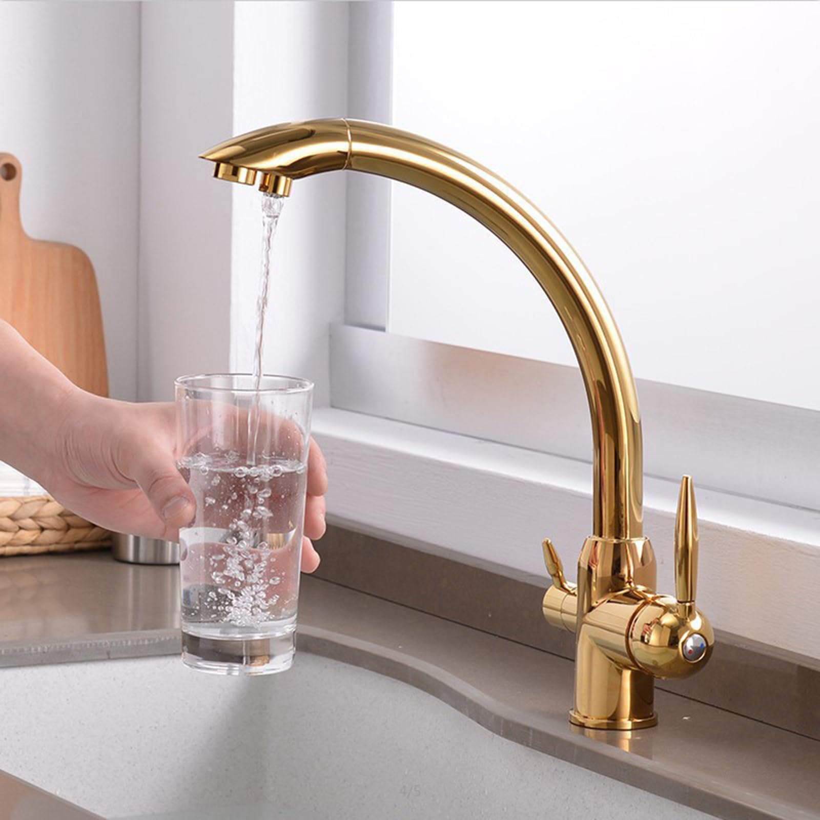 Robinet 3 voies en laiton avoine, mitigeur d'évier premium