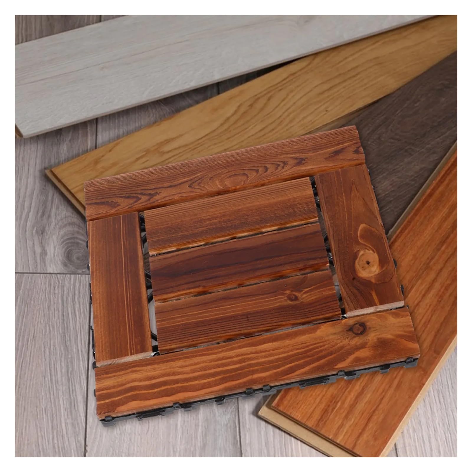 Verdickte, ineinandergreifende Terrassenfliesen, 30 x 30 x 1,5 cm, karbonisierter Holzboden for Garten, Terrasse, Balkon, Außen- und Innenbereiche, strapazierfähig