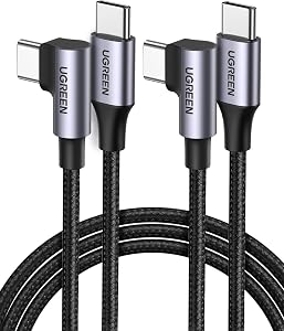 UGREEN Right Angle USB C Cable 6.6FT 2Pack 60W USB C to USB C Charger Cable | PD 3.0 Type C Fast Charging Cord Compatible with iPhone 17 Pro Max, iPhone Air, Galaxy S25 S24 Ultra, iPad Air Mini, MacBook