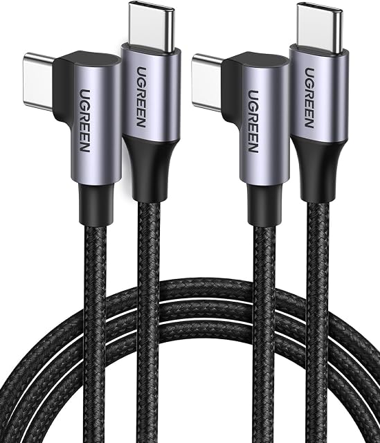 UGREEN Right Angle USB C Cable 6.6FT 2Pack 60W USB C to USB C Charger Cable | PD 3.0 Type C Fast Charging Cord Compatible with iPhone 17 Pro Max, iPhone Air, Galaxy S25 S24 Ultra, iPad Air Mini, MacBook