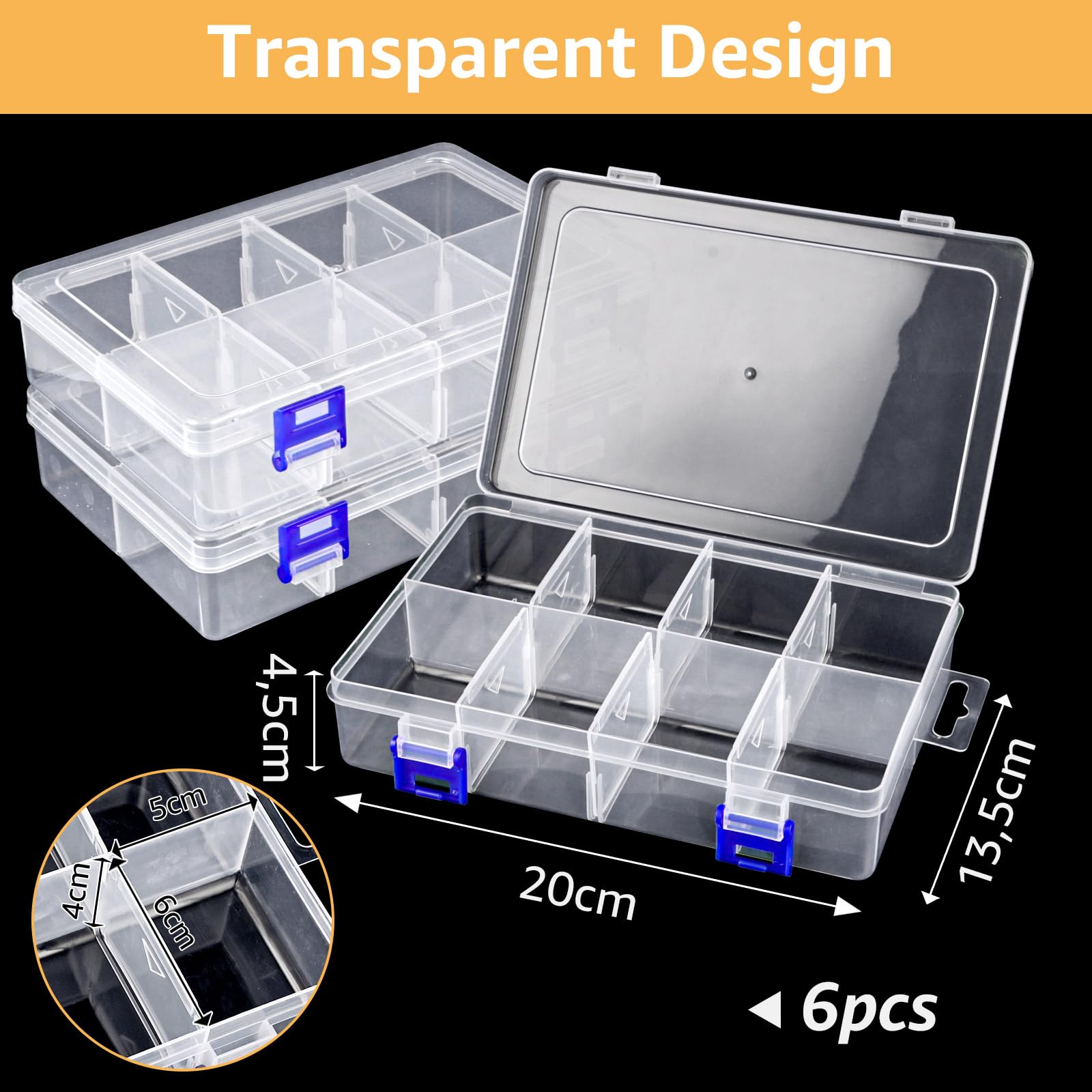 2 stuks plastic sorteerdozen, 15 vakken, opbergdozen met 15 vakken, assortimentsdoos, verstelbaar, organizer, box, kunststof, transparant, voor kleine onderdelen, sieraden, schroeven, kralen