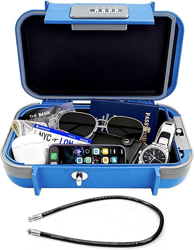 Miniatura 12 de Caja de bloqueo de playa, caja de seguridad de viaje con cadena extraíble, cajas de bloqueo con código, caja de seguridad portátil para viajes,