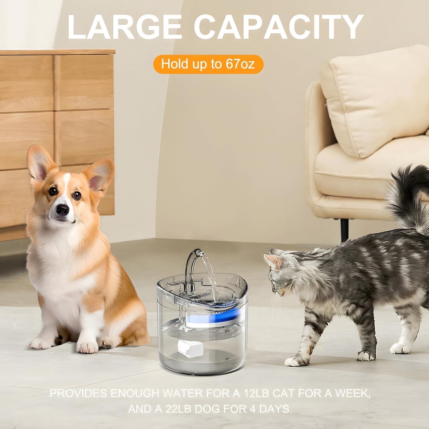 AADCART Automatic Cycle Multiple Filtering Cat Water Fountain Dog Water Dispenser 1.8L Super Quiet Automatic Pet Drinking Fountain with Faucet Kits 3
