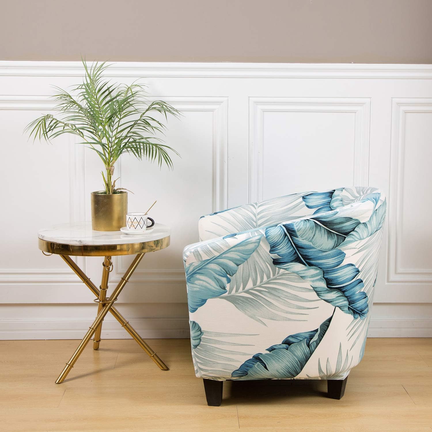Velvet Tub Chair Covers for Armchairs, Club Chair Slipcover, Wing Back Covers High Stretch Sofa Covers Spandex Plush Seat Covers Furniture Protector Removable Washable for Living Room (Pattern-Leaf)
