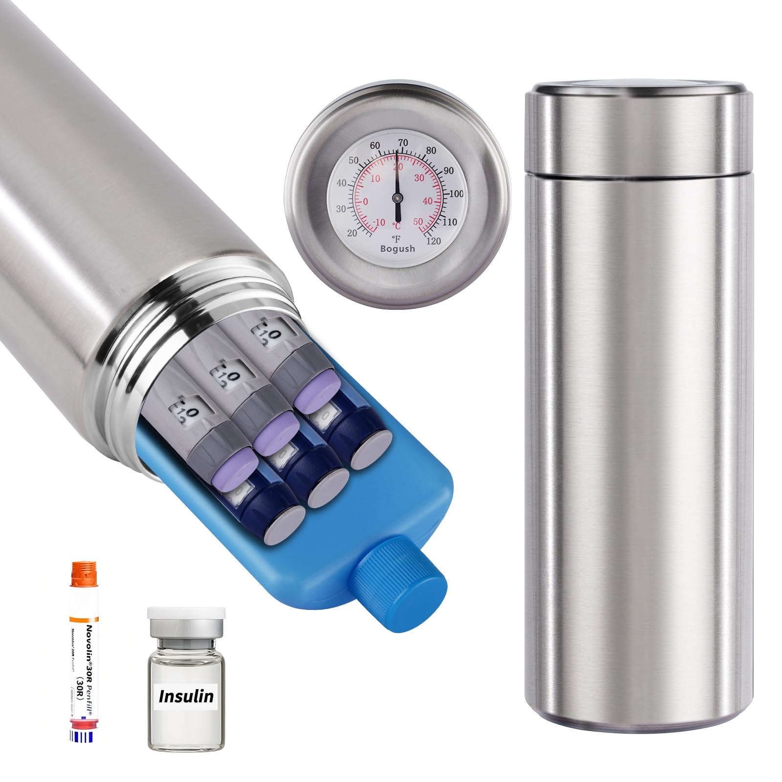 60H Insulin Pens Cooler Travel Case Medication Cooler for Travel TSA Approved Medicine Cooler Medical Diabetic Travel Cooler Bag Epipen Carry Case (Silver)