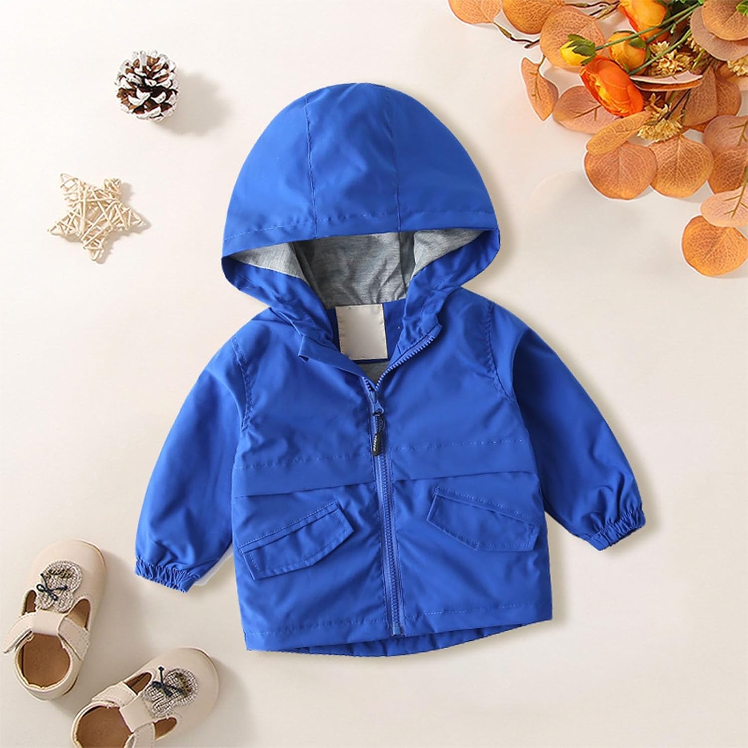 Little Girls Boys Rain Jacket Lightweight ????aterproof Solid Fall Raincoat Zipper Hooded Lined Windbreaker