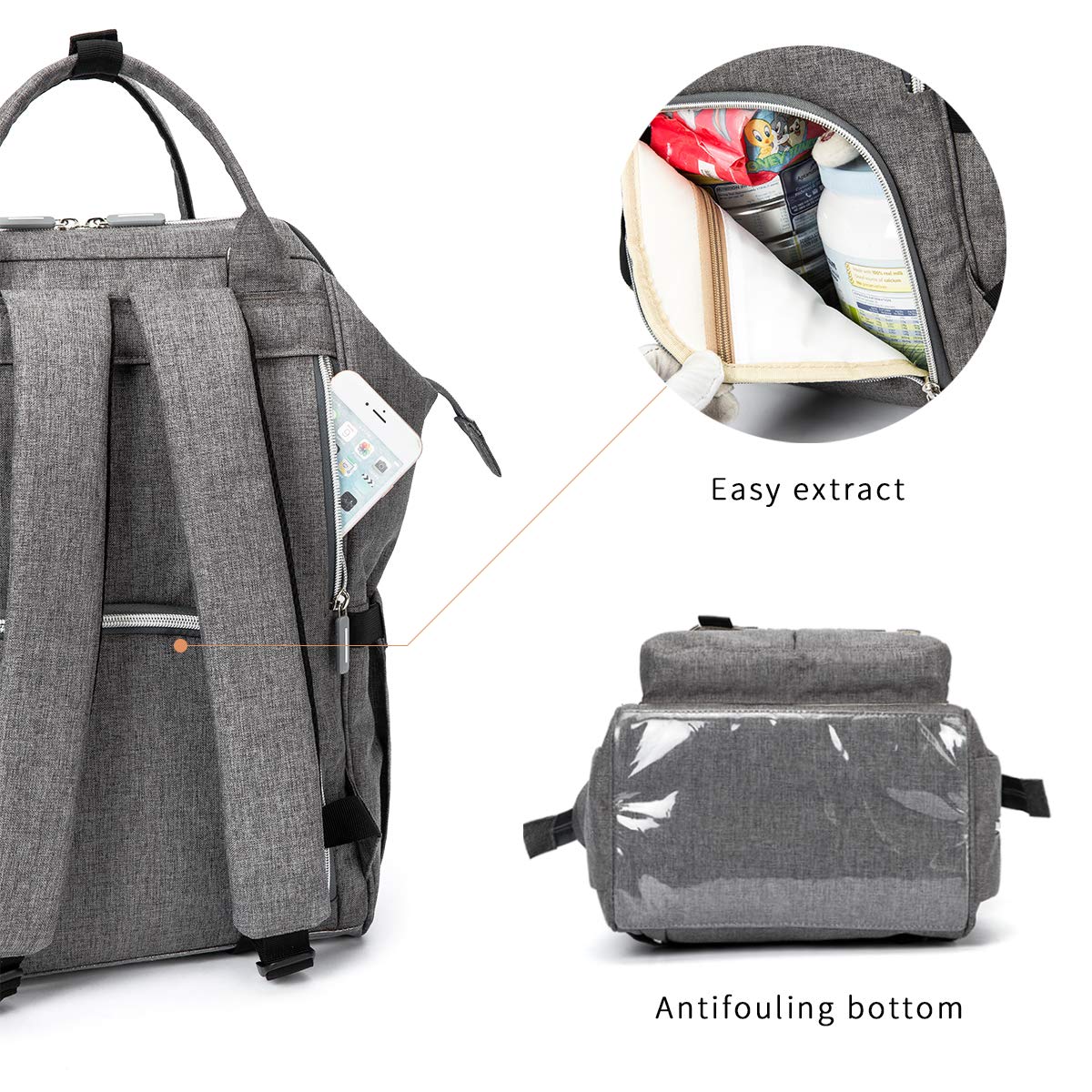 SONARIN Zaino Fasciatoio Bambino per Pannolini,con fasciatoio,Borsa per biberon isolata,2 Borsa per Biberon Isolata,Borsa per Pannolini con porta di ricarica USB,Impermeabile,Grande Capacità