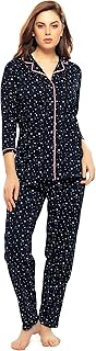 ZEYO Women's Cotton Star & Dot Printed Night Suit Set of Shirt & Pajama Set 5155 (Available in Plus Size) Price In India
