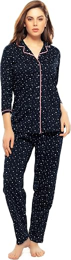 ZEYO Women's Cotton Star &amp; Dot Printed Night Suit Set of Shirt &amp; Pajama Set 5155 (Available in Plus Size)