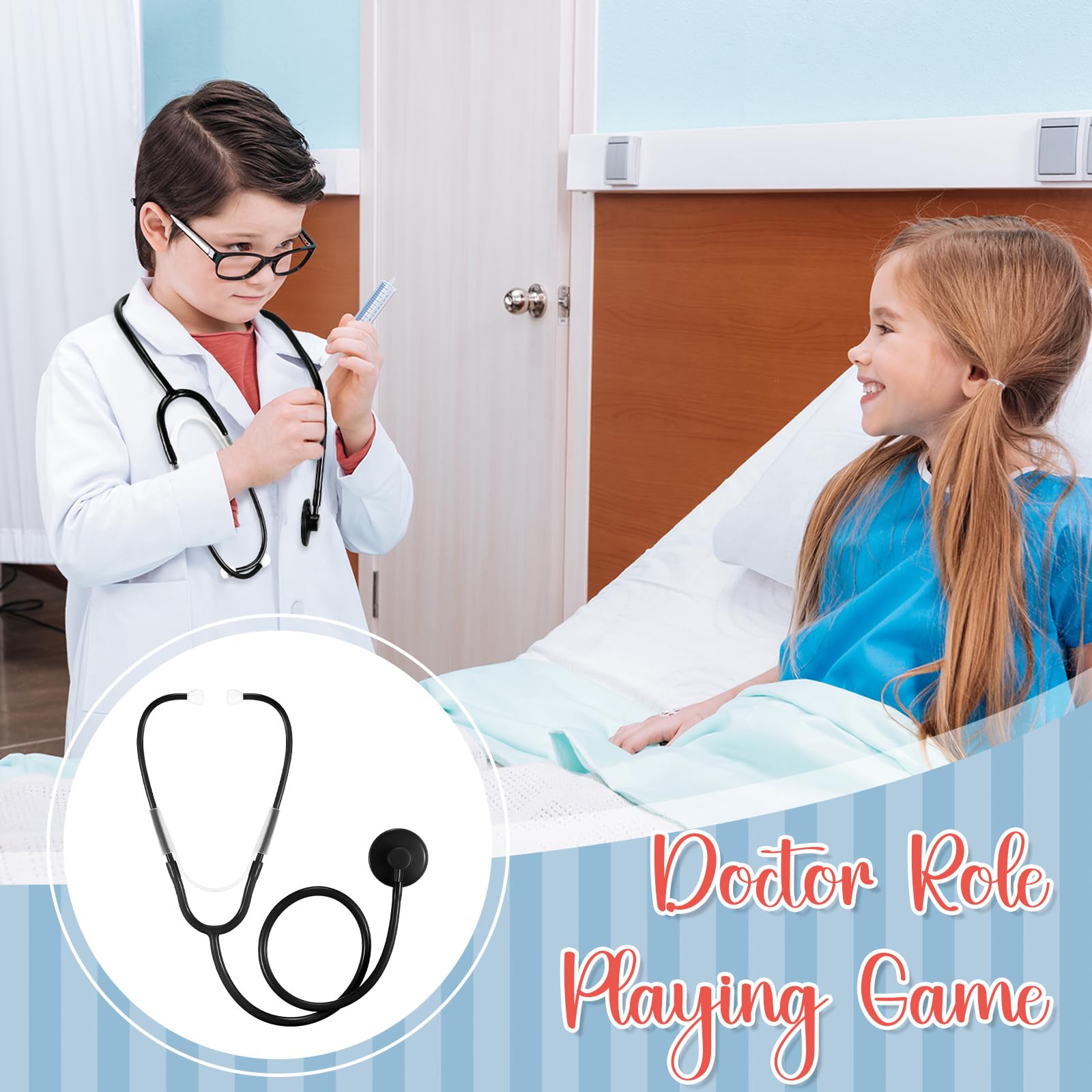 RoundFunny 20 Pcs Kids Stethoscope Toy Real Working Plastic Stethoscope For Kids Role Play Girls Boys Doctor Nurse Accessories Costume School Career Day Cosplay(Black
