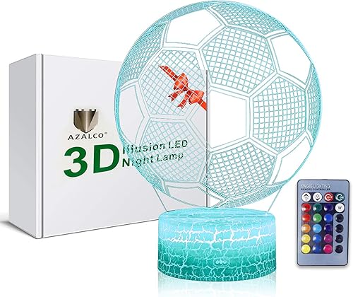 Lámpara de noche de fútbol con ilusión 3D, 16 cambios de color, base de grieta blanca, control remoto, regalos de Navidad, regalos de Navidad,